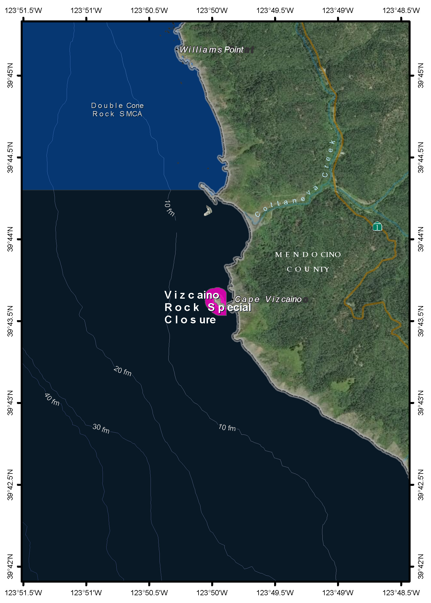 Map of Vizcaino Rock Special Closure - click to enlarge in new tab